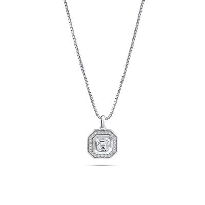 Men's Lab Grown Diamond Asscher-Cut Octagonal Halo Pendant Necklace in 10K White Gold (1 ct. tw.)