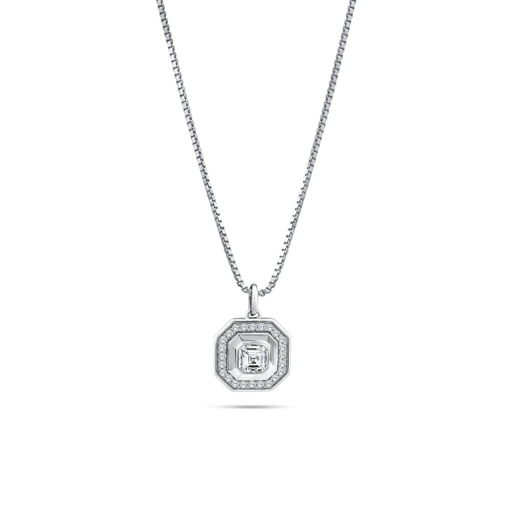 Men's Lab Grown Diamond Asscher-Cut Octagonal Halo Pendant Necklace in 10K White Gold (1 ct. tw.) – Image 1 of 4