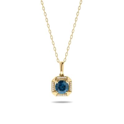 Montana Blue Sapphire & Diamond Accent Halo Pendant Necklace in 10K Yellow Gold