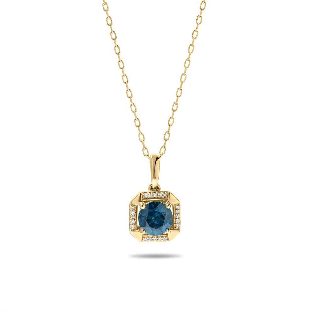 Montana Blue Sapphire &amp; Diamond Accent Halo Pendant Necklace in 10K Yellow Gold – Image 1 of 4