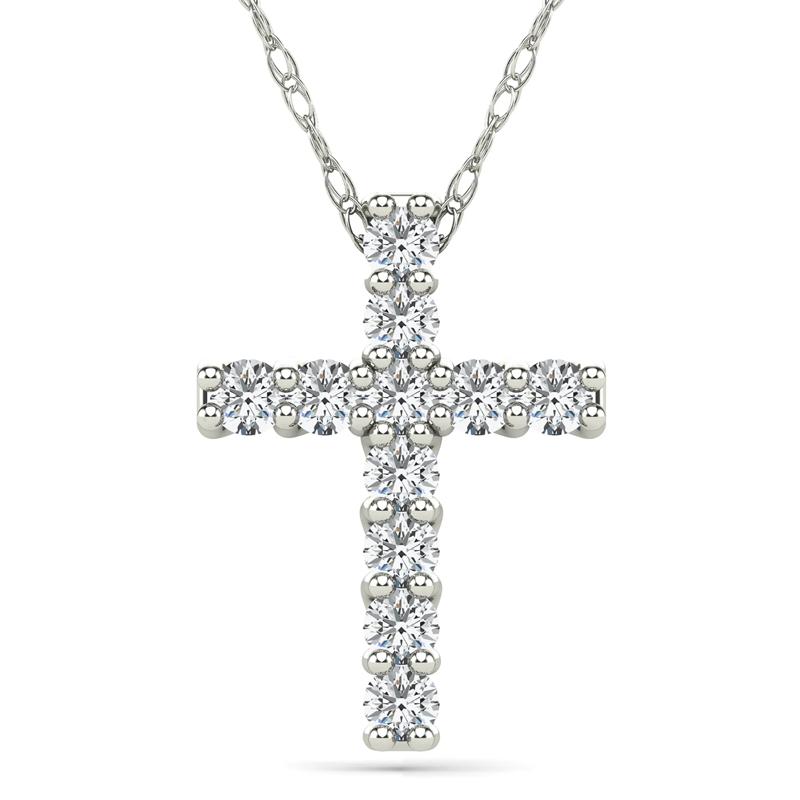 Diamond Cross Pendant in 14K White Gold &#40;1/10 ct. tw.&#41; – Image 1 of 4
