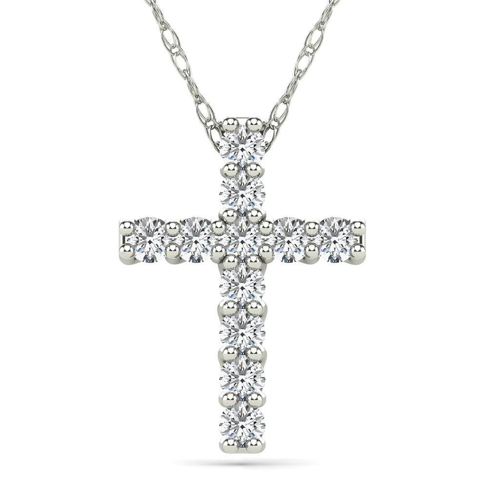 Diamond Cross Pendant in 14K White Gold (1/10 ct. tw.) – Image 1 of 4