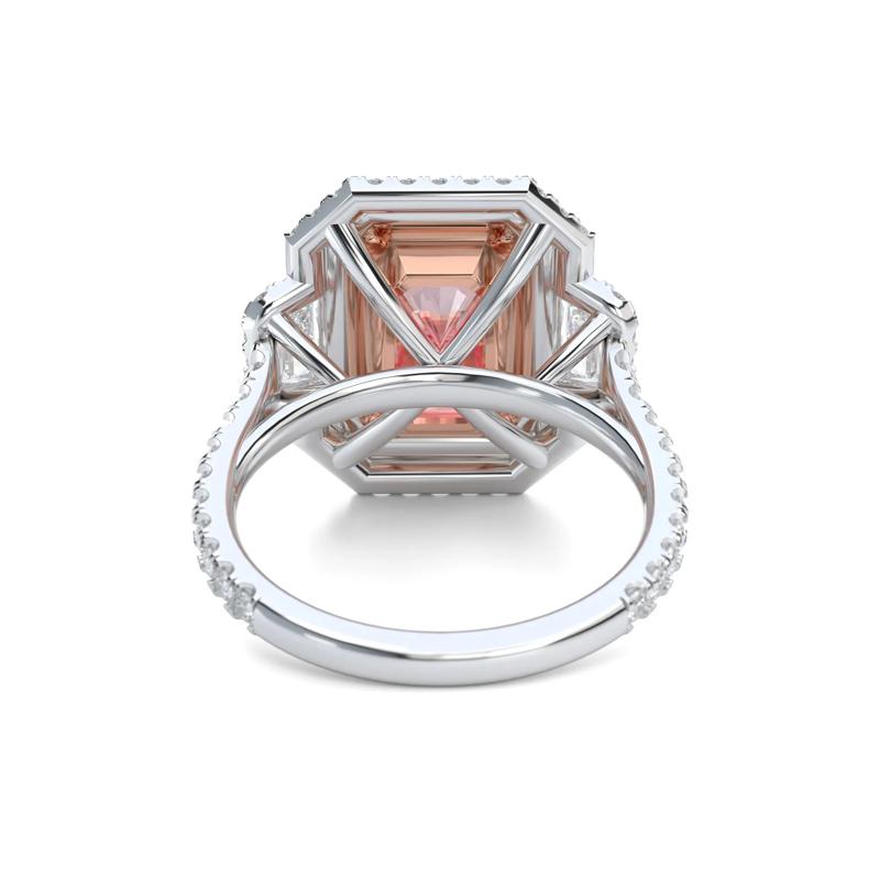 Lab Grown Diamond Pink Radiant-Cut Center Engagement Ring in Platinum &amp; 18K Rose Gold &#40;5 5/8 ct. tw.&#41; – Image 4 of 5