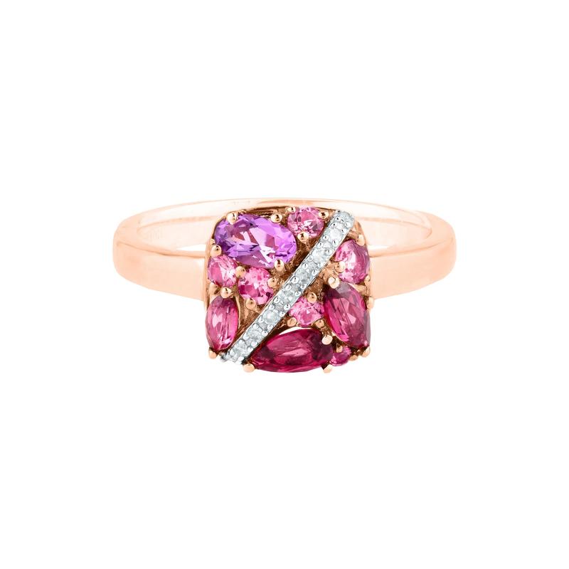 Amethyst, Tourmaline, Rhodolite and Diamond Accent Ring in 10K Rose Gold – Image 1 of 4