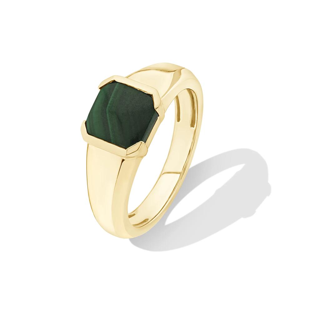 Men's Green Malachite Square Ring in 10K Yellow Gold – Image 4 of 4