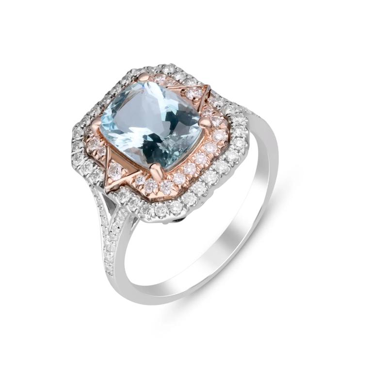 Aquamarine and Diamond Ring in 14K White and Rose Gold &#40;1/5 ct. tw.&#41; – Image 4 of 5