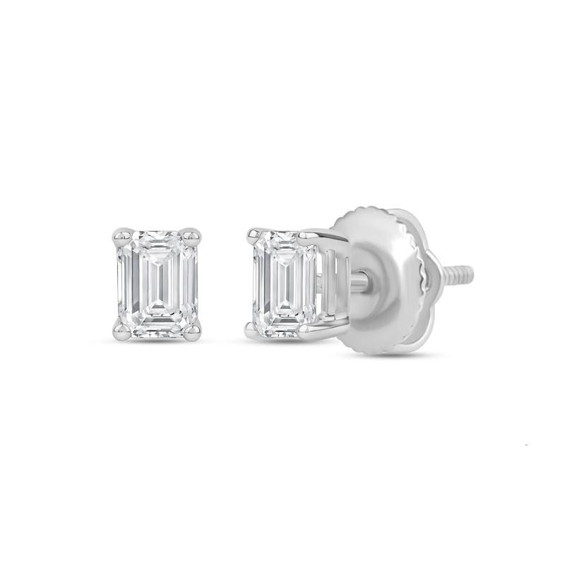 Lab Grown Diamond Emerald-Cut Solitaire Stud Earrings in 14K White Gold &#40;3/4 ct. tw.&#41; – Image 1 of 3