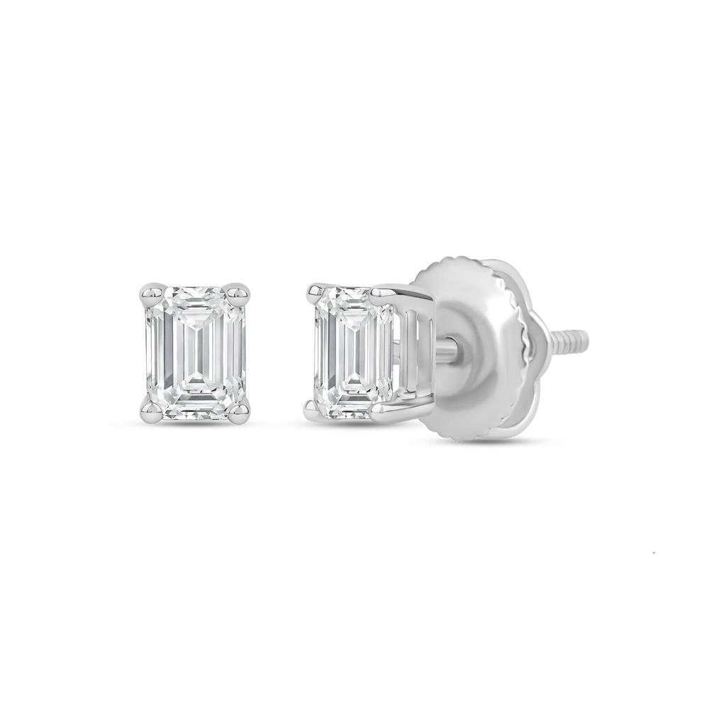 Lab Grown Diamond Emerald-Cut Solitaire Stud Earrings in 14K White Gold (3/4 ct. tw.) – Image 1 of 3