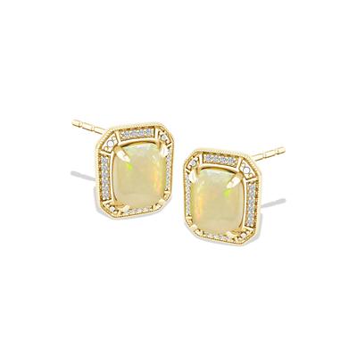 Opal, Pink Sapphire, & Diamond Stud Earrings in 10K Yellow Gold (1/10 ct. tw.)