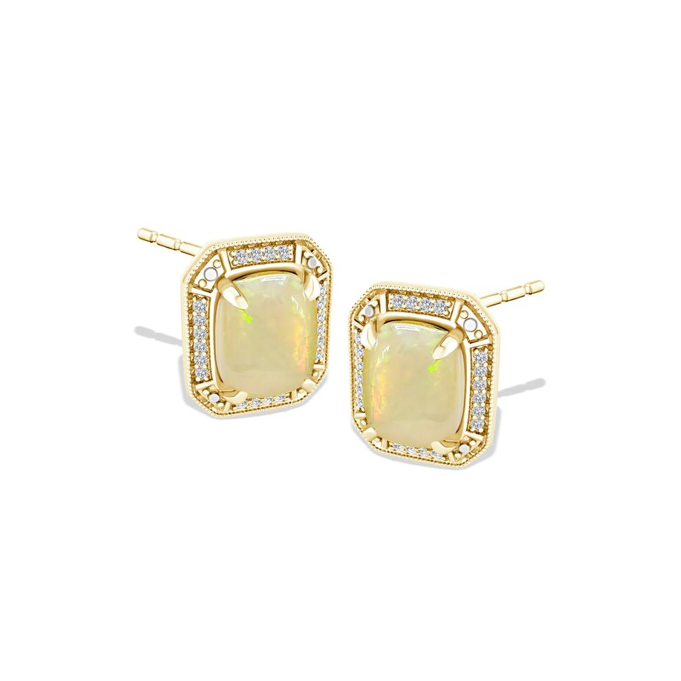 Opal, Pink Sapphire, &amp; Diamond Stud Earrings in 10K Yellow Gold (1/10 ct. tw.) – Image 1 of 2