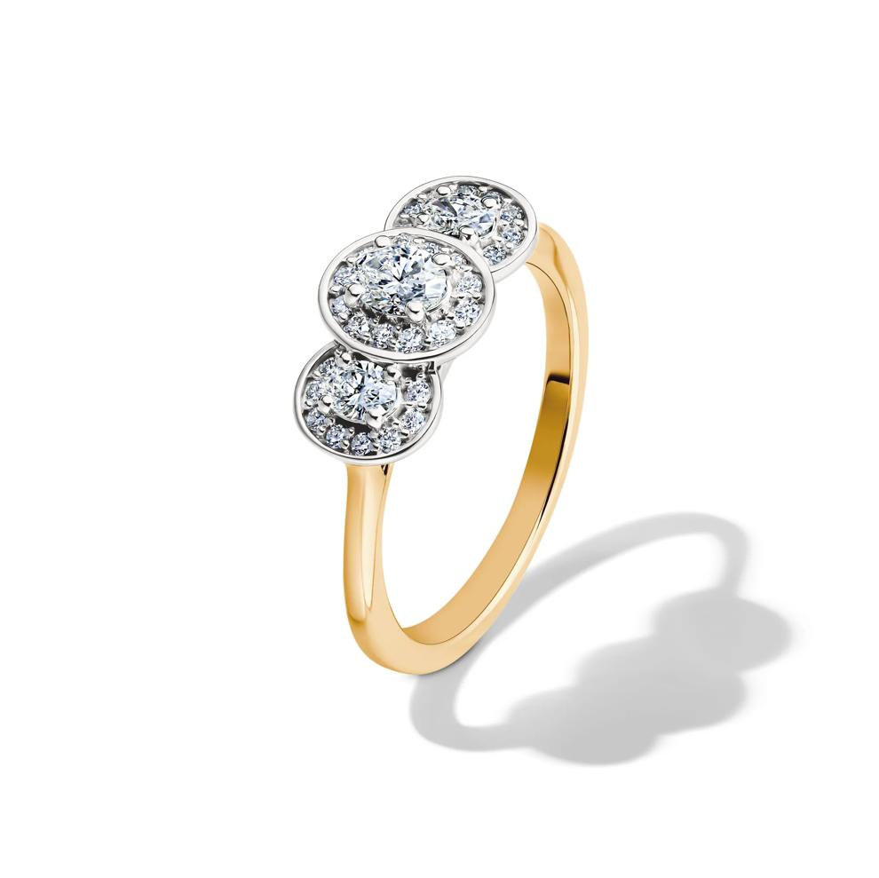Diamond Oval Center Three-Stone Engagement Ring in 14K Yellow &amp; White Gold (5/8 ct. tw.) – Image 4 of 4