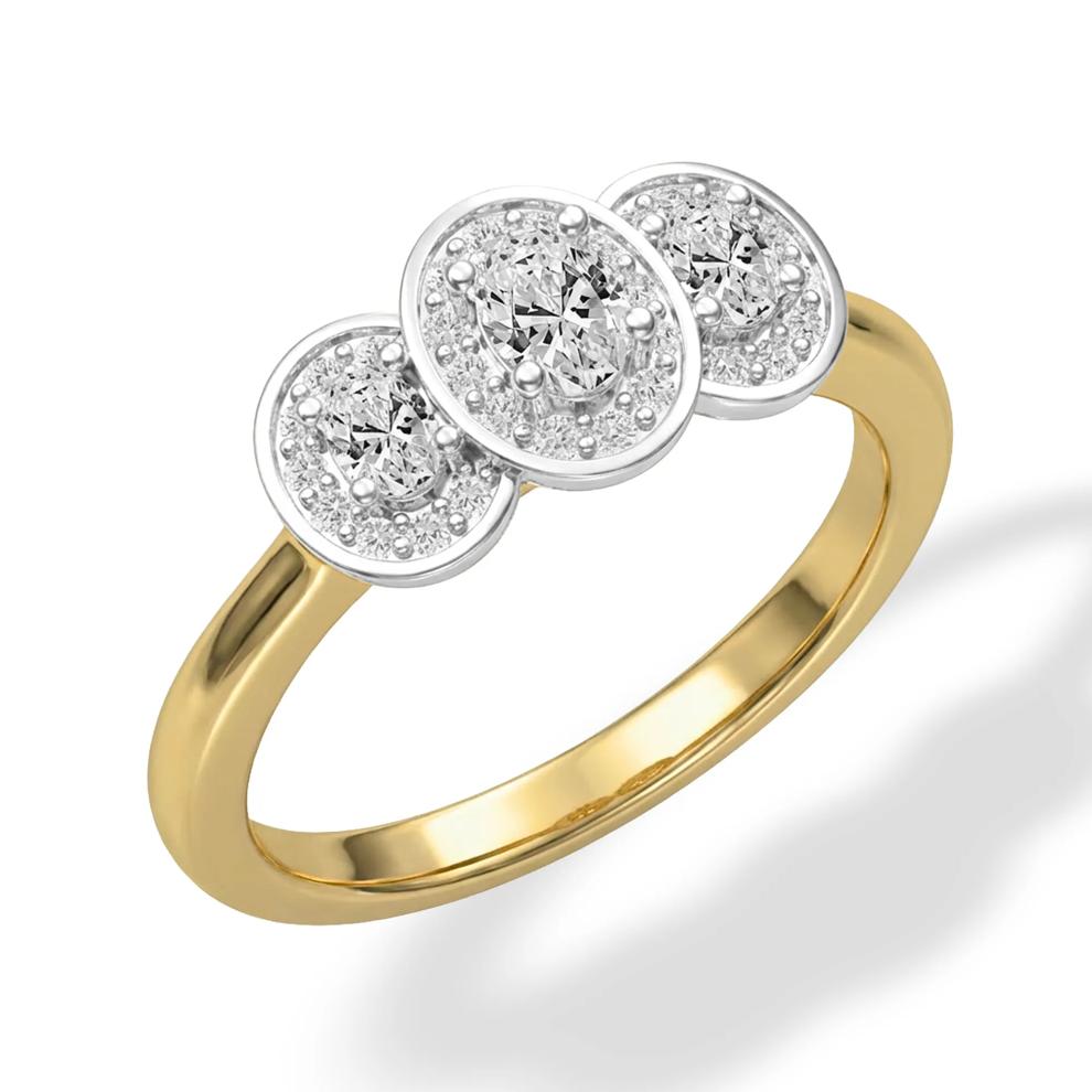 Diamond Oval Center Three-Stone Engagement Ring in 14K Yellow &amp; White Gold (5/8 ct. tw.) – Image 3 of 4