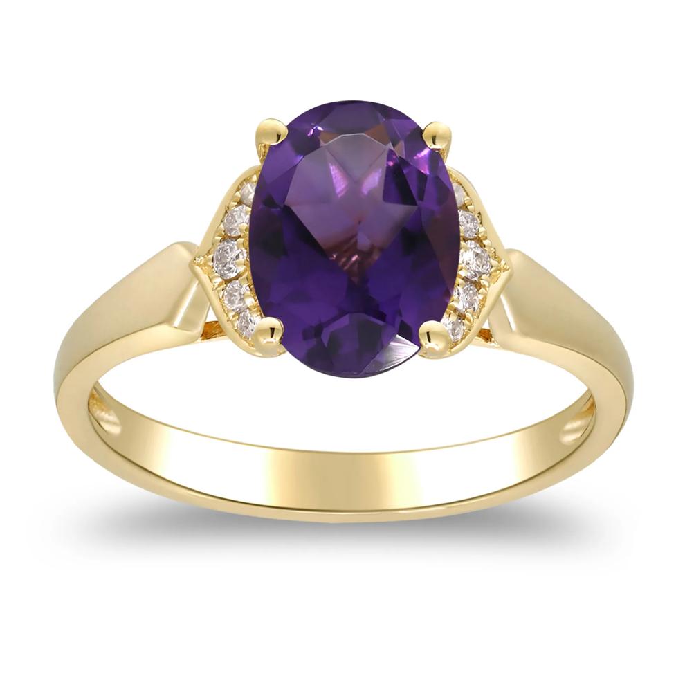 Oval Amethyst &amp; Diamond Accent Ring in 10K Yellow Gold – Image 5 of 5