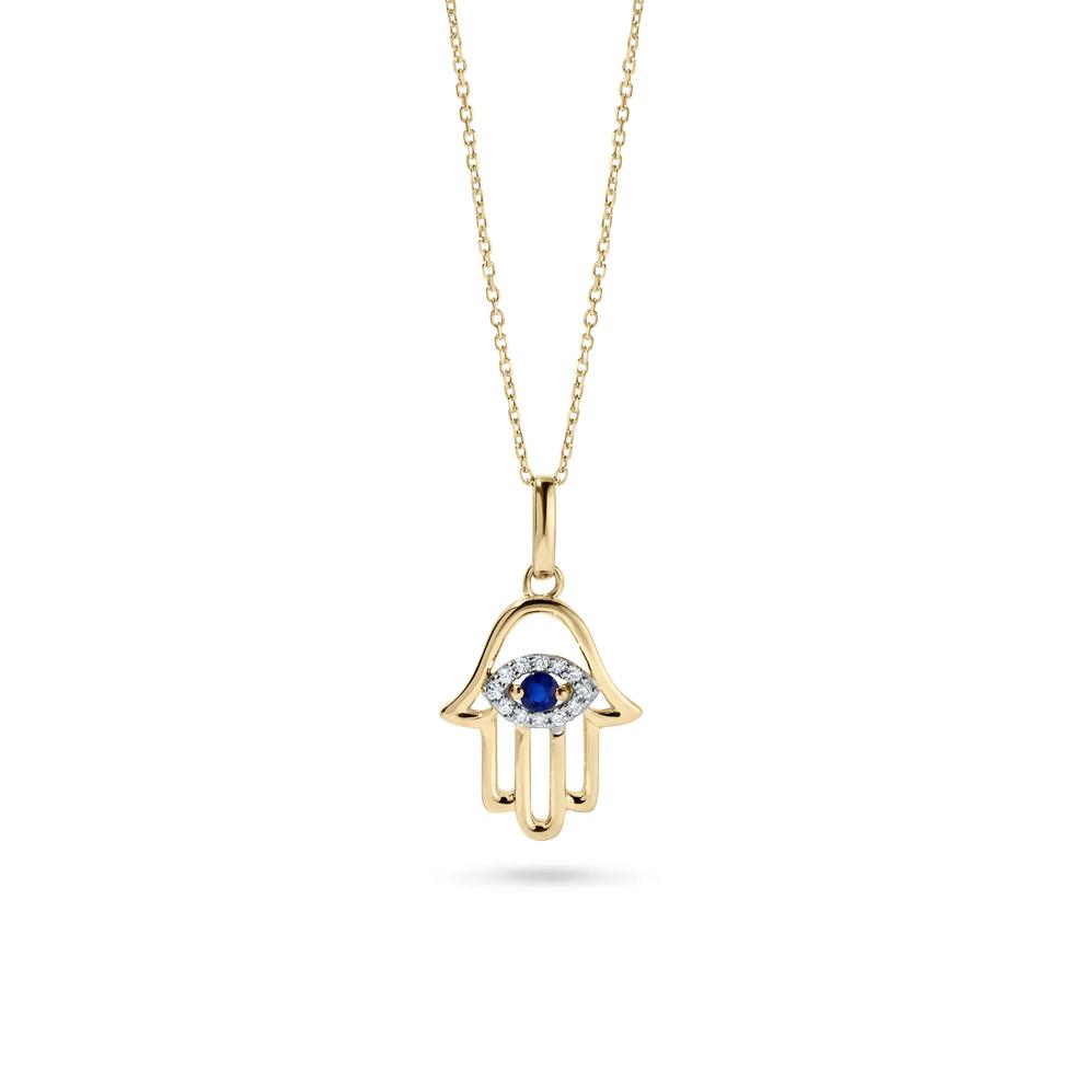 Blue Sapphire &amp; Diamond Accent Hamsa Pendant in 10K Yellow Gold – Image 1 of 4