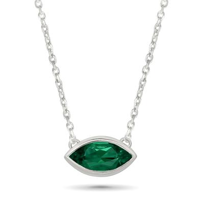 Lab-Created Bezel-Set Emerald Pendant Necklace in Sterling Silver