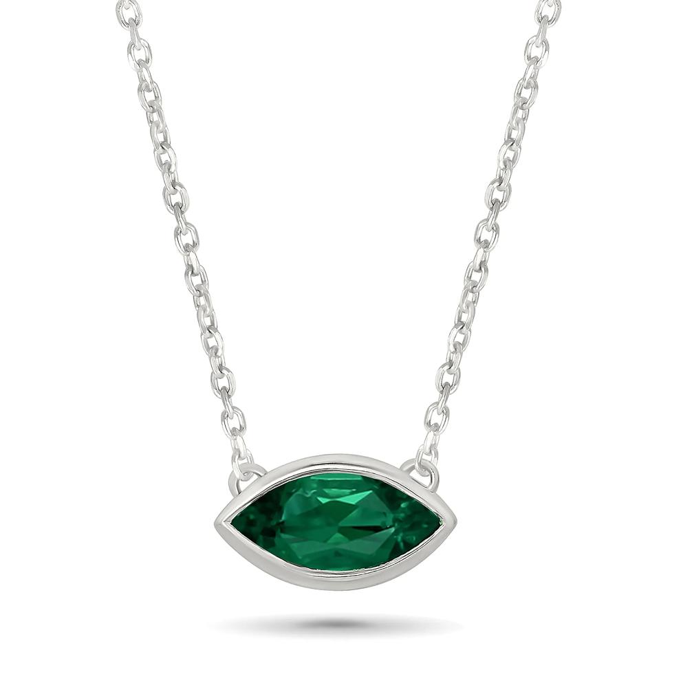 Lab-Created Bezel-Set Emerald Pendant Necklace in Sterling Silver – Image 1 of 4