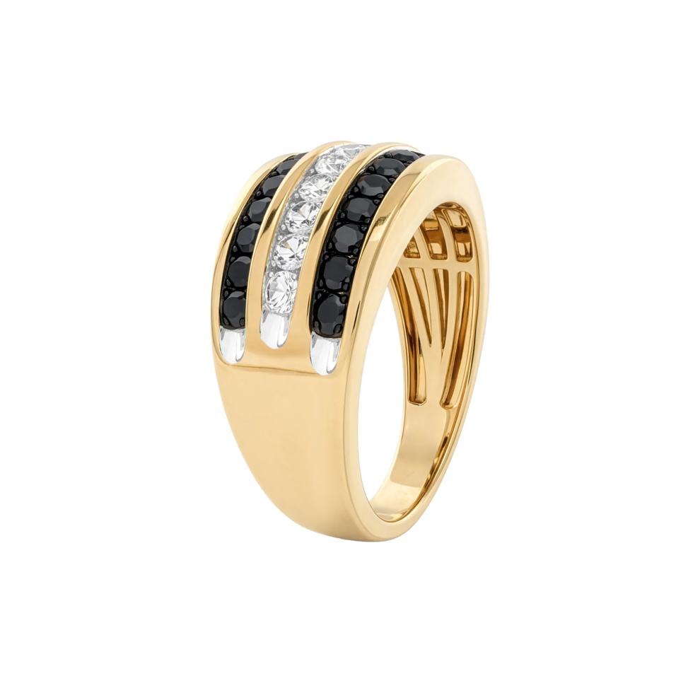 Men's Black &amp; White Diamond Three-Row Band in 10K Yellow Gold (1 ct. tw.) – Image 3 of 4
