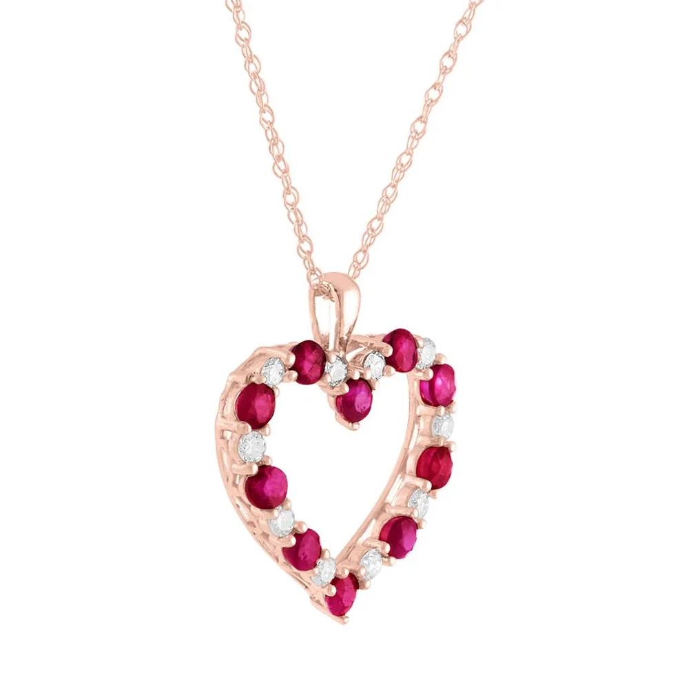 Ruby &amp; 1/5 ct. tw. Diamond Heart Pendant in 10K Rose Gold – Image 2 of 4