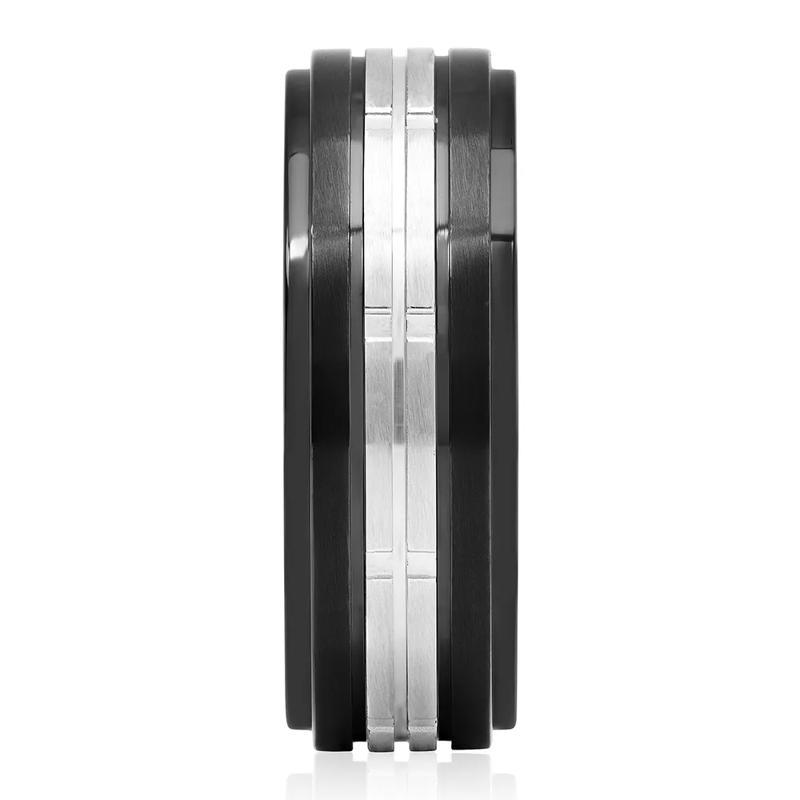 Men&rsquo;s Two-Tone Ring in Black Ion-Plated Stainless Steel, 8mm – Image 3 of 3