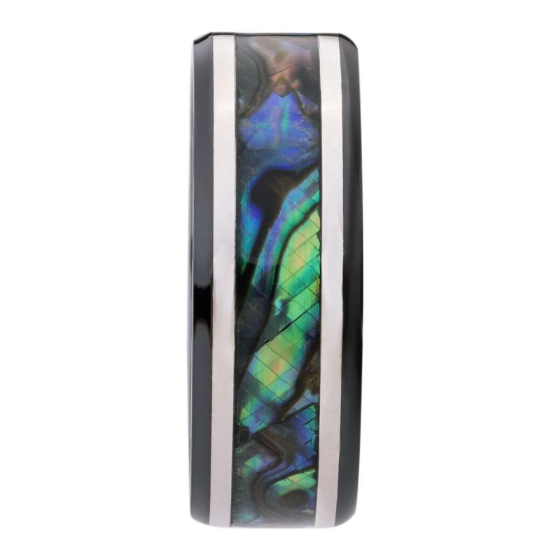 Men&rsquo;s Abalone &amp; Sterling Silver Inlay Wedding Band in Zirconium, 8MM  – Image 3 of 3