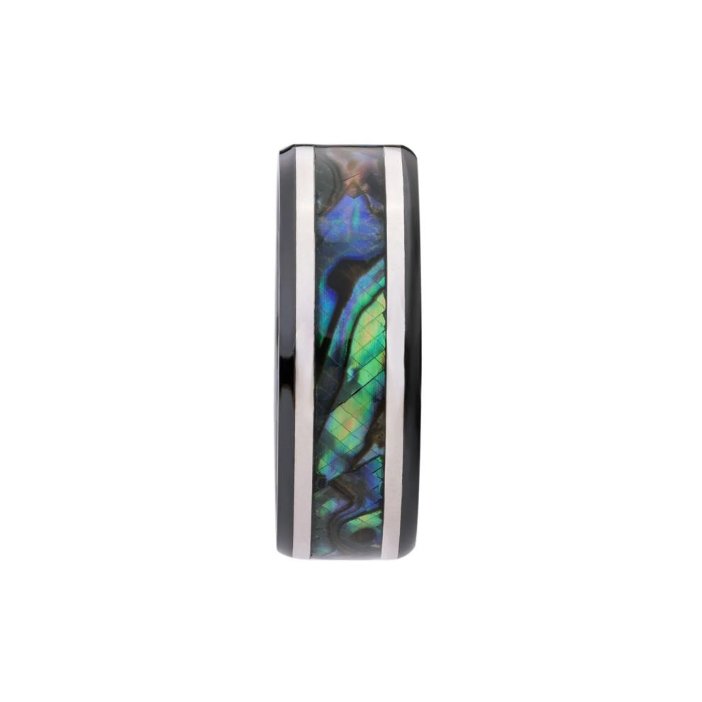 Men&rsquo;s Abalone &amp; Sterling Silver Inlay Wedding Band in Zirconium, 8MM  – Image 3 of 3
