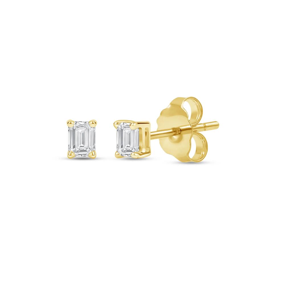 Lab Grown Diamond Emerald-Cut Solitaire Stud Earrings in 14K Yellow Gold (1/3 ct. tw.) – Image 1 of 3