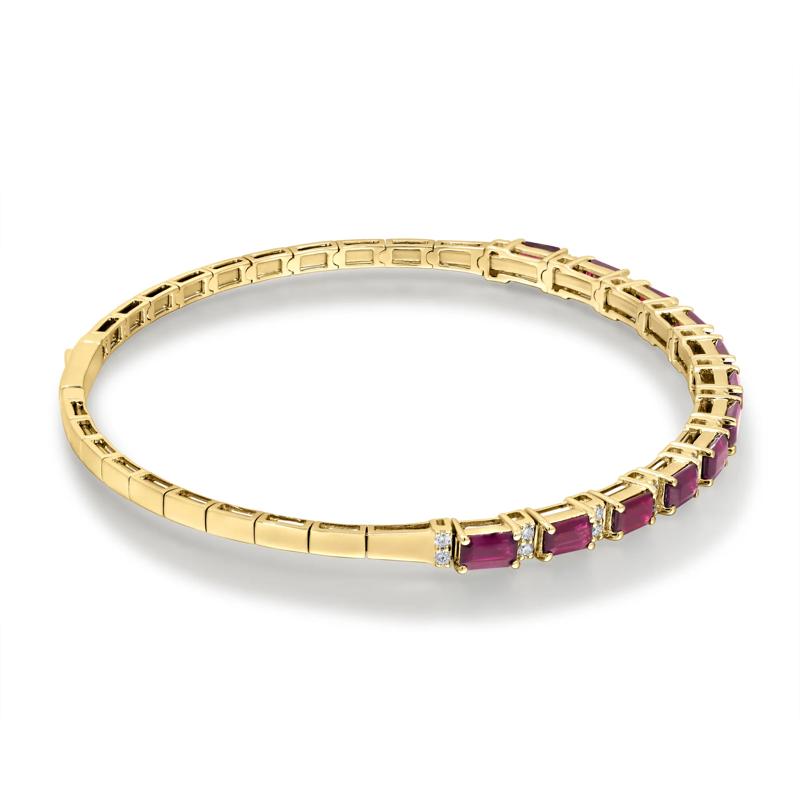 Ruby and Diamond Bangle Bracelet in 14K Yellow Gold &#40;1/4 ct. tw.&#41; – Image 2 of 3