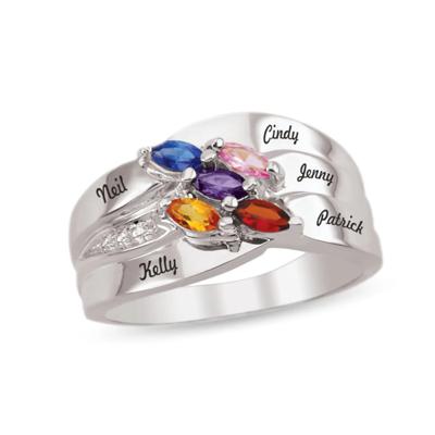 custom gemstone ring with choice of diamonds & personalized names (2-6 stones)