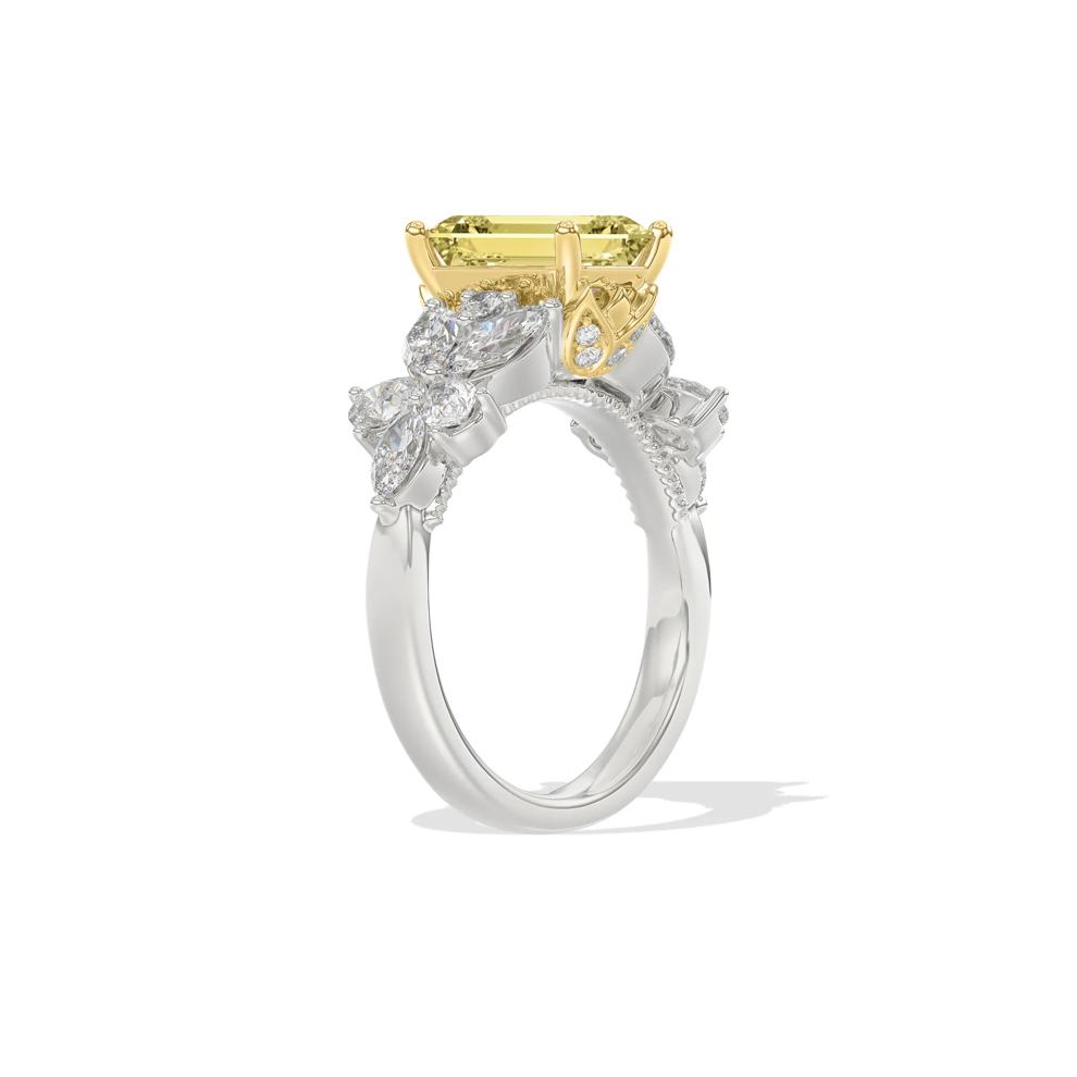 Lab Grown Diamond Yellow Radiant Center Engagement Ring in 14K White &amp; Yellow Gold (5 1/3 ct. tw.) – Image 3 of 4