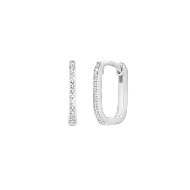 Rectangular Diamond Huggie Hoops in Sterling Silver &#40;1/10 ct. tw&#41; – Image 1 of 1