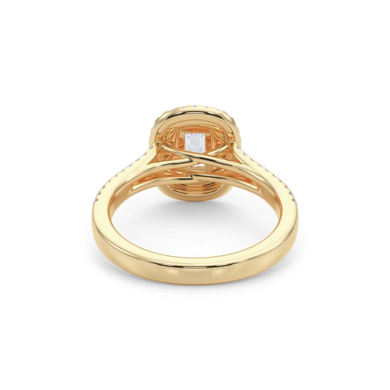 Radiant Diamond Center Double Halo Engagement Ring in 18K Yellow Gold (1-1/4 ct. tw.) – Image 4 of 5