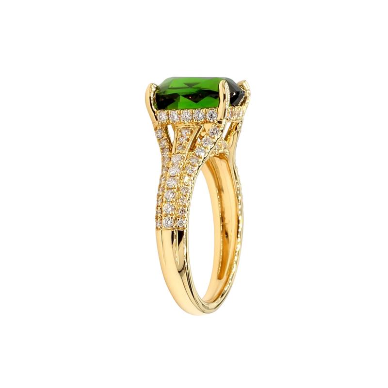 Cushion-Cut Chrome Tourmaline and Diamond Ring in 18K Yellow Gold &#40;5/8 ct. tw.&#41; – Image 3 of 3