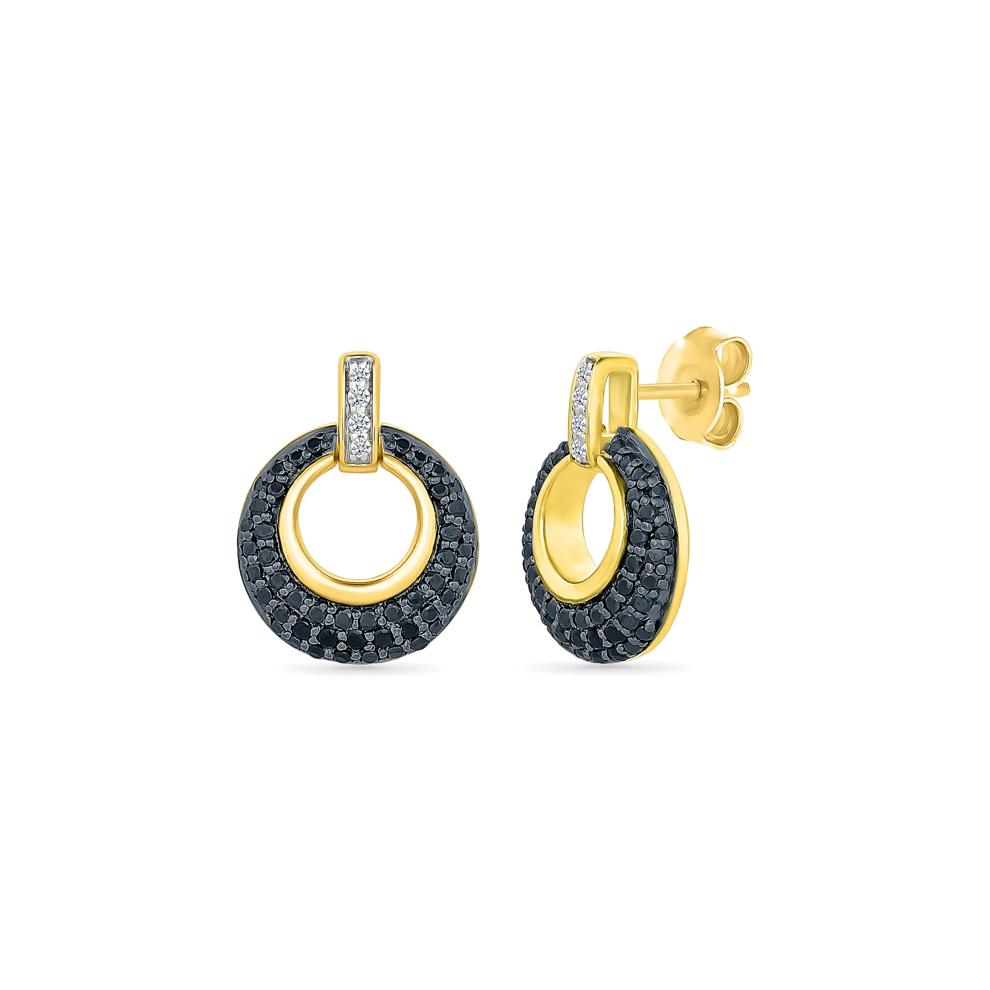Black and White Diamond Door Knocker Earrings in 10K Yellow Gold (1/2 ct. tw.) – Image 1 of 3
