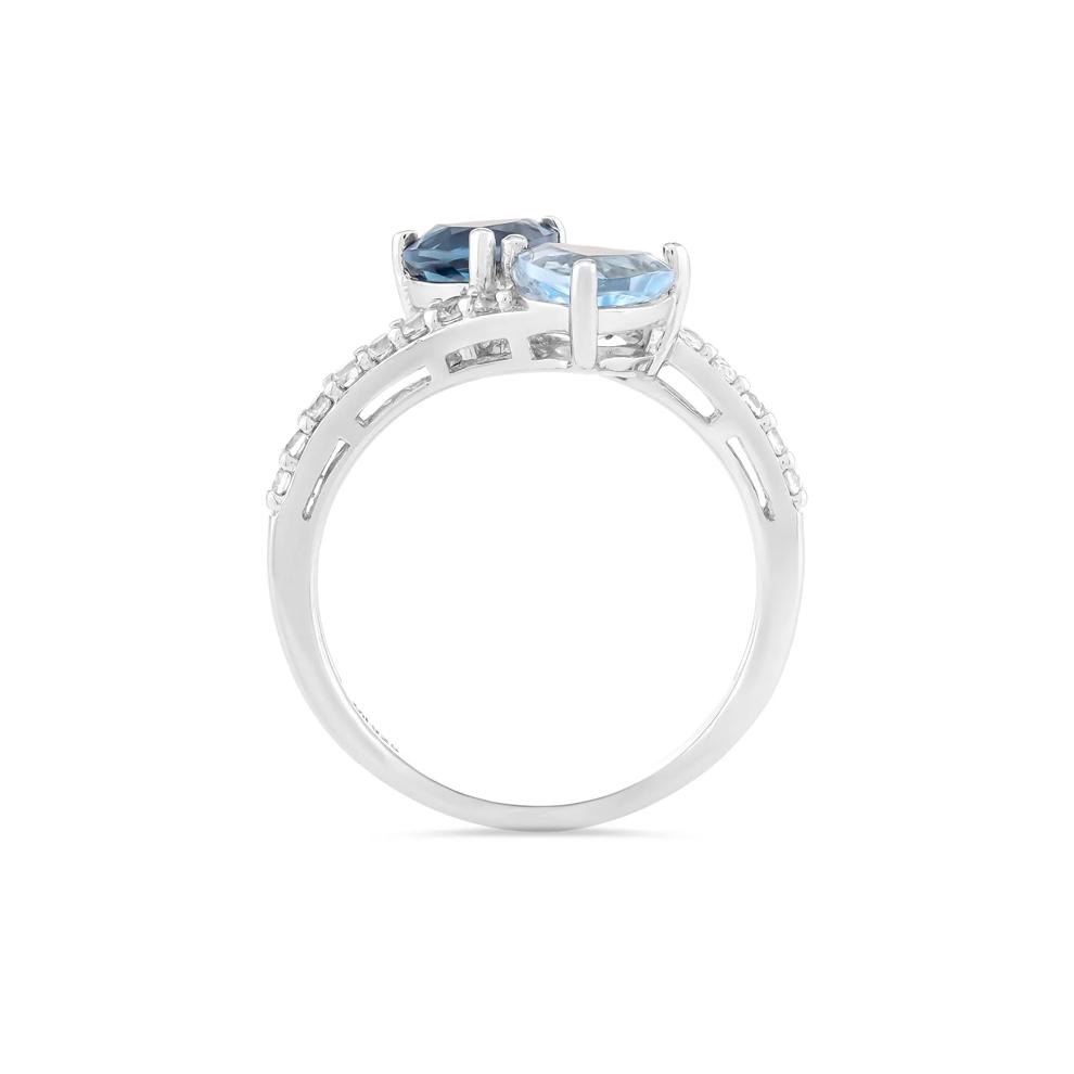 London Blue Topaz, Blue Topaz &amp; Lab-Created White Sapphire Trillion Center Ring in Sterling Silver – Image 2 of 4