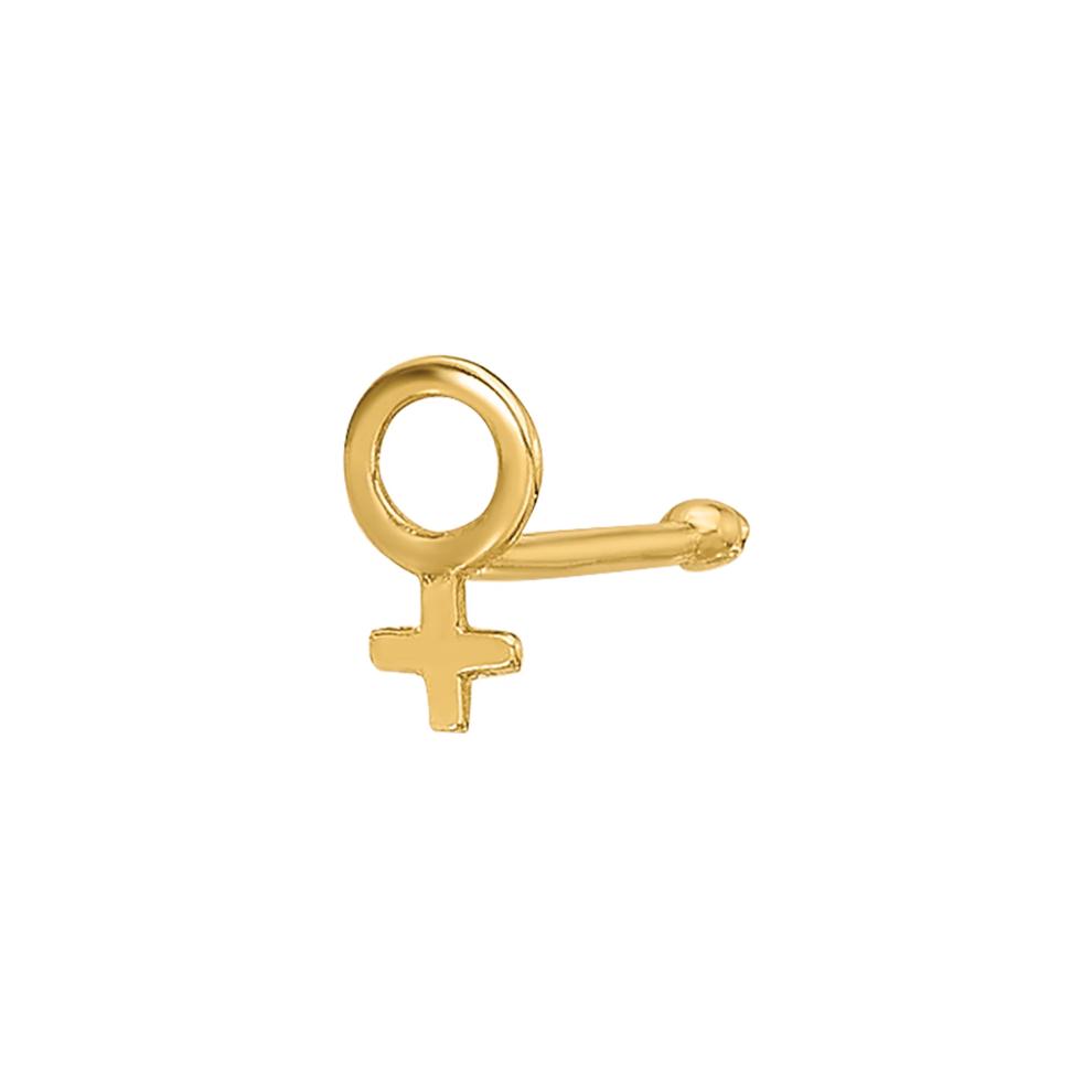 Polished Female Symbol Nose Stud in 14K Yellow Gold, 20 Gauge – Image 1 of 3