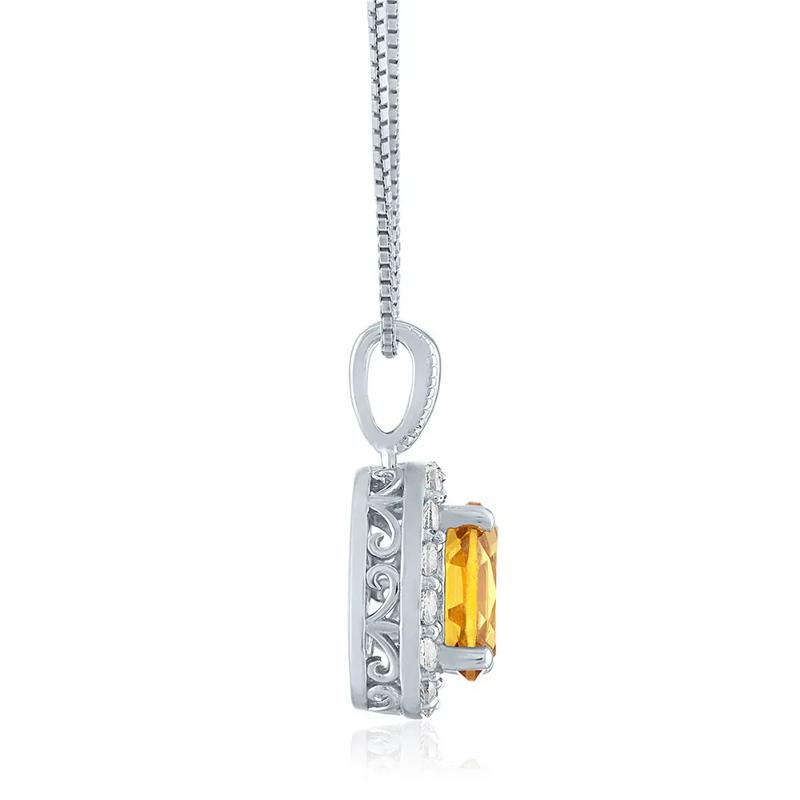 Oval Citrine &amp; Lab Created White Sapphire Pendant in Sterling Silver – Image 2 of 3