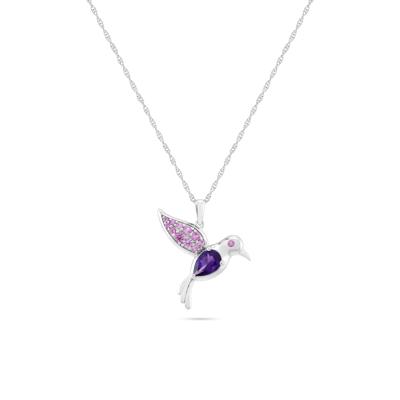 Purple Amethyst & Lab-Created Pink Sapphire Hummingbird Pendant Necklace in Sterling Silver