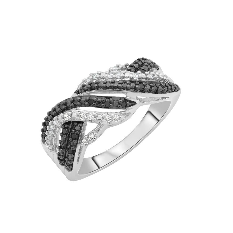 Black &amp; White Diamond Twisted Band Ring in Sterling Silver (1/4 ct. tw.) – Image 4 of 5