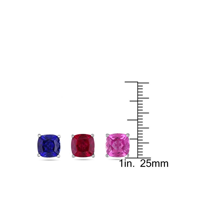 Lab Crated Pink Sapphire, Ruby and Blue Sapphire Stud Earring Set in Sterling Silver – Image 2 of 3