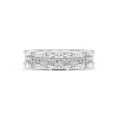 Lab Grown Diamond Baguette & Round Multi-Row Band in 14K White Gold (3/4 ct. tw.)