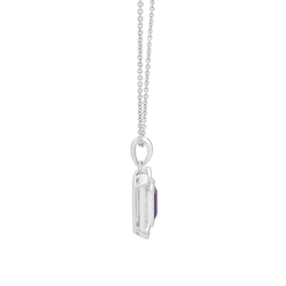 Purple Amethyst &amp; Lab-Created White Sapphire Halo Pendant Necklace in Sterling Silver – Image 2 of 4