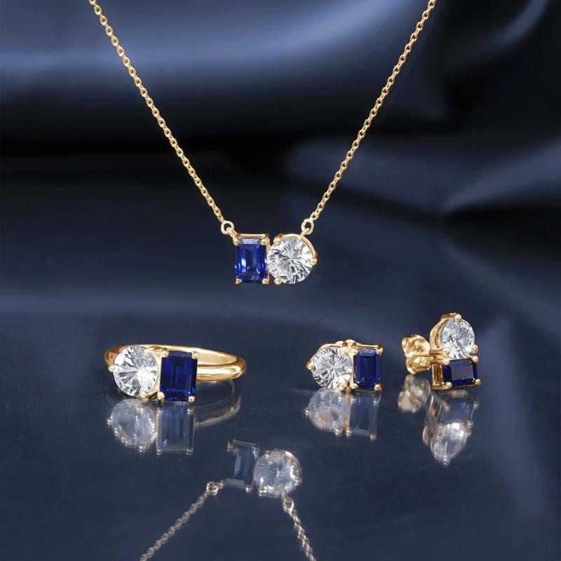 Lab-Created Blue Sapphire and Lab-Created White Sapphire Toi et Moi Two-Stone Earrings in Vermeil – Image 2 of 2