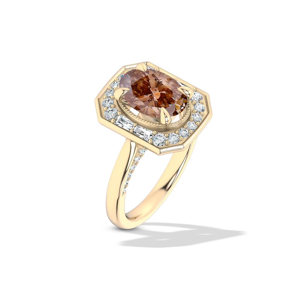 Lab Grown Diamond Brown Oval Fancy Halo Engagement Ring in 14K Yellow Gold (1 7/8 ct. tw.) – Image 4 of 4