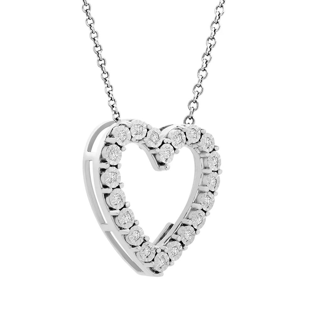 Diamond Open Heart Pendant in Sterling Silver (1/10 ct. tw.) – Image 2 of 4