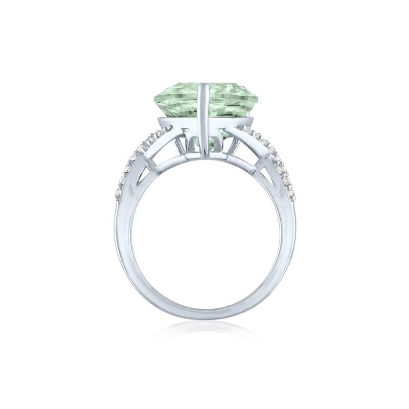 Green Amethyst and Lab-Created White Sapphire Cocktail Ring in Sterling Silver – Image 2 of 3