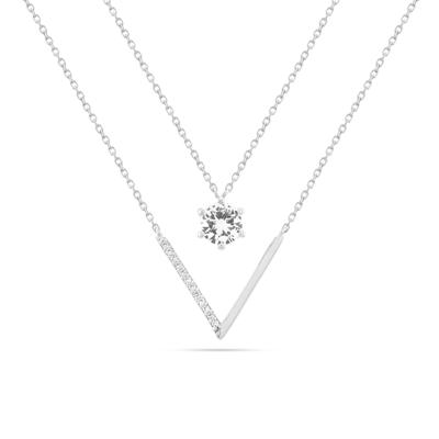 Lab-Created White Sapphire Double Layer Necklace in Sterling Silver