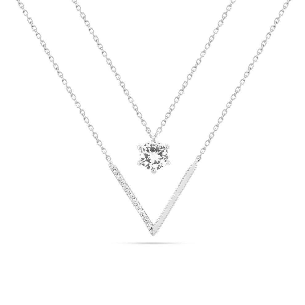 Lab-Created White Sapphire Double Layer Necklace in Sterling Silver – Image 1 of 4