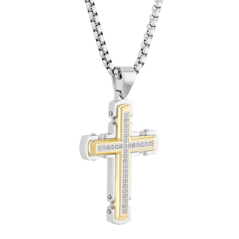 Men&#39;s Diamond Cross in Ion-Plated Stainless Steel, 24&quot; &#40;1/4 ct. tw.&#41; – Image 2 of 4