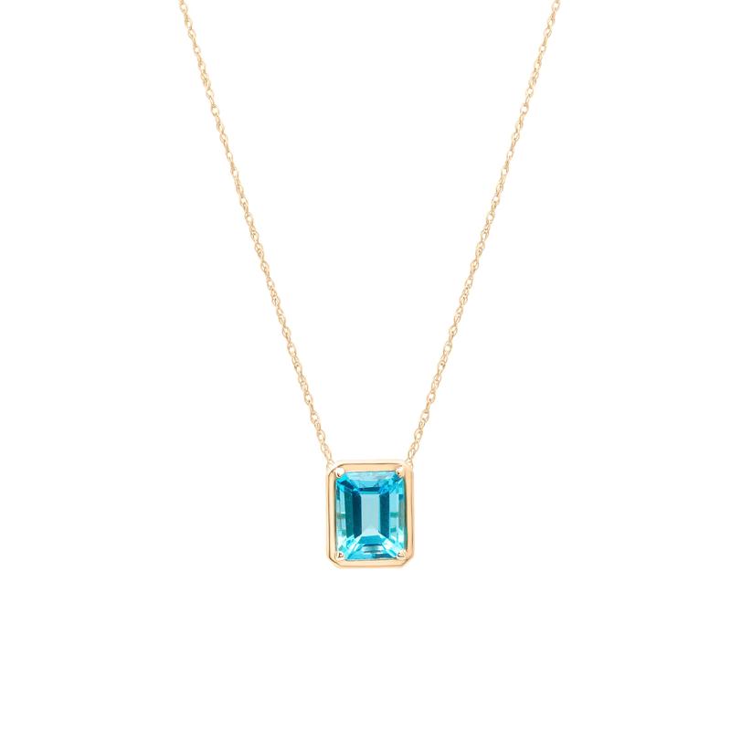 Blue Topaz Octagon Faux-Bezel Pendant in 10K Yellow Gold – Image 1 of 4