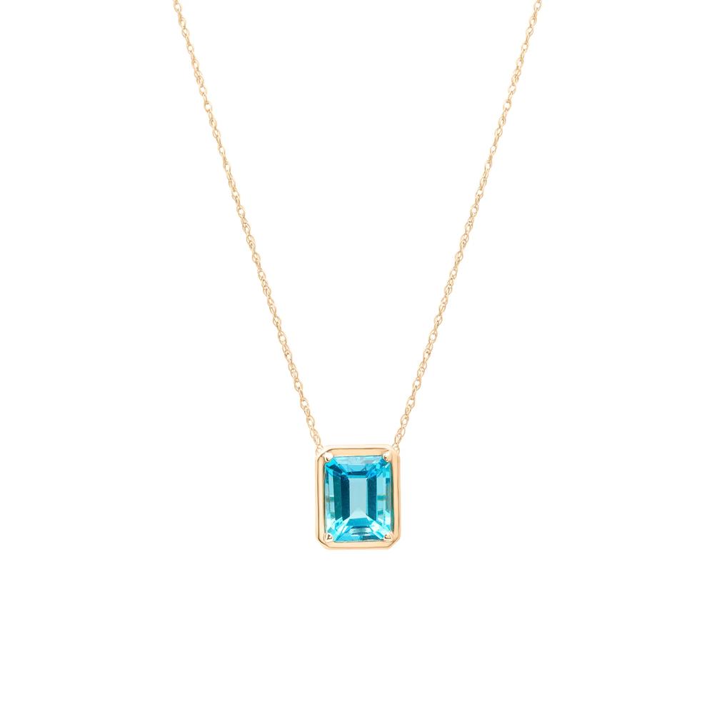 Blue Topaz Octagon Faux-Bezel Pendant in 10K Yellow Gold – Image 1 of 4